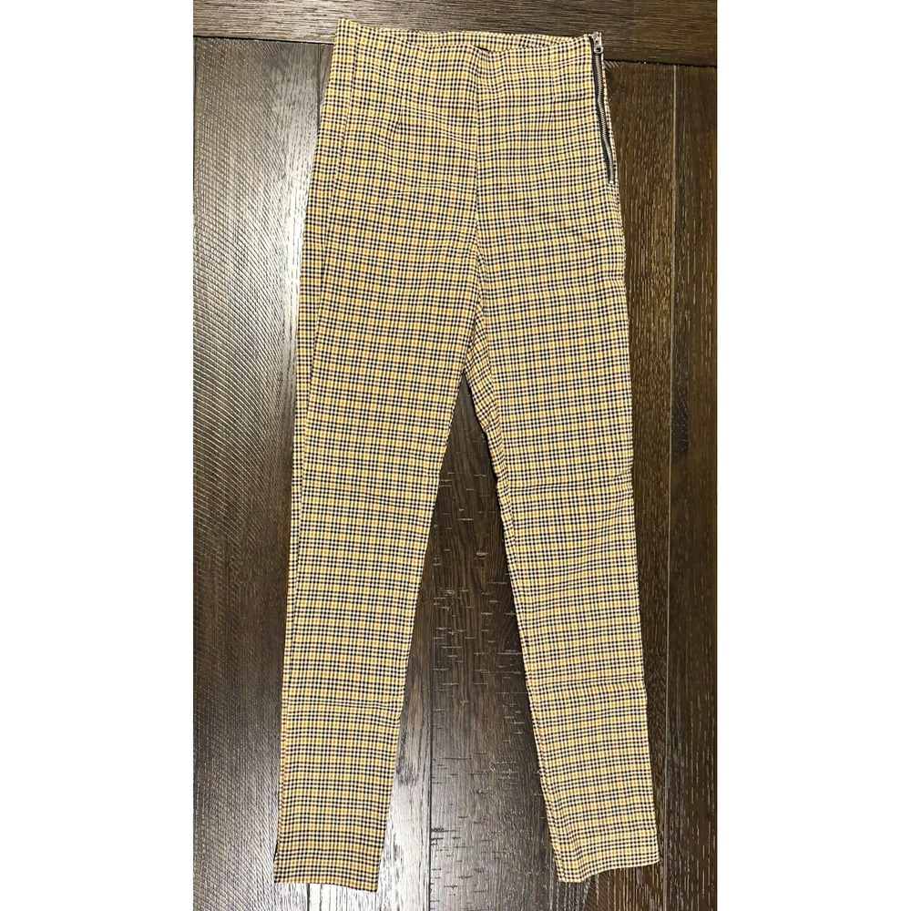 Dynamite Womens Plaid Pants Petites Beige Black Brown Rayon Blend